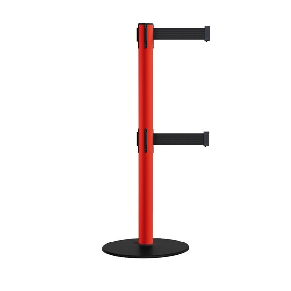 Montour Line Retractable Dbl Belt 2.5" Red Post , Low Base, 7.5'Black Belt S400D-RD-BK-75 - main